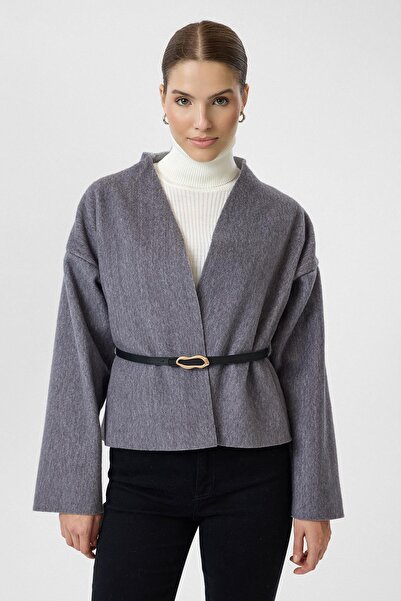 TIFFANY&TOMATO Deri Kemerli Kaşe Kimono