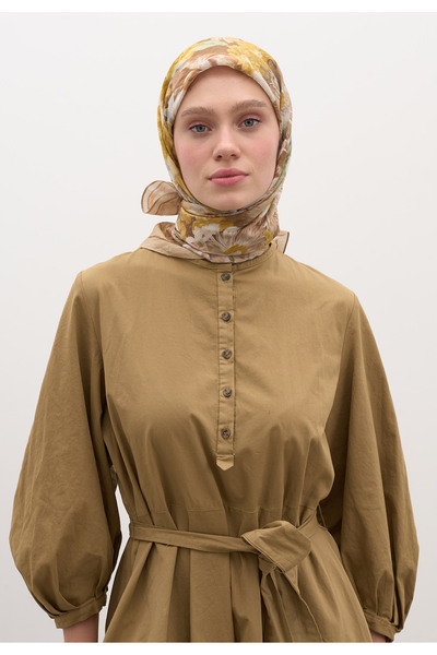 Fresh Φουλάρι από βαμβάκι και βισκόζη με σχέδιο Jasmine Joy, Μπεζ