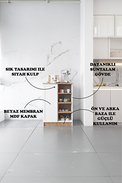 ESYAH Tekli Küçük Ahşap-beyaz 65cm Kahve Köşesi - Çok Amaçlı Dolap