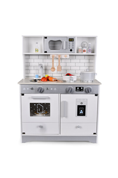 Little Story مطبخ خشبي مع ملحقات - رمادي