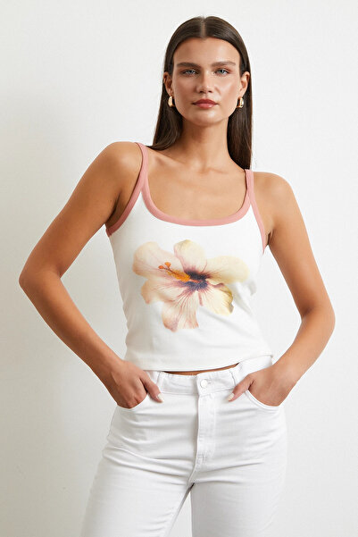 Genel Markalar Çiçek Baskılı Askılı Top Ekru