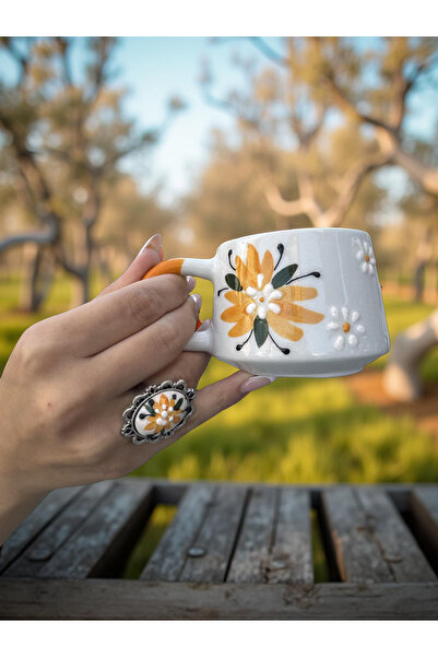 İlbay Çini Takı Cup Ring Yellow Crocus Flower