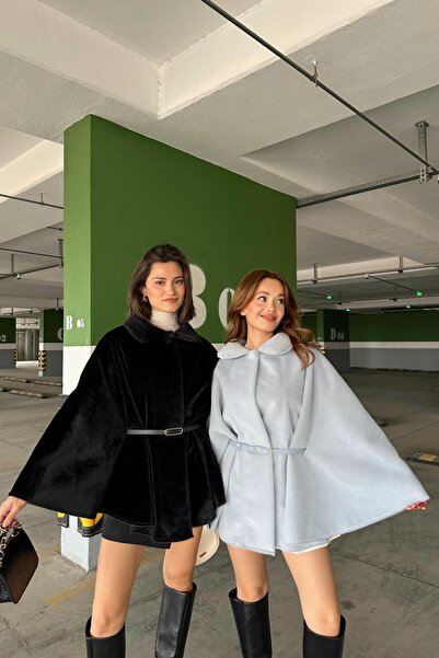 mylove Premıum Tüylü Panço Siyah