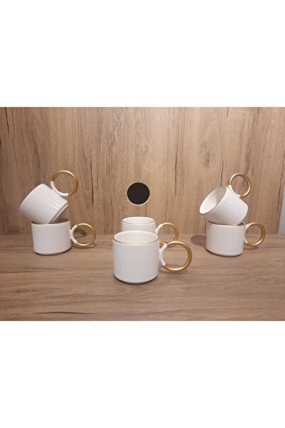 Keramika BÜYÜK HALKA KUPLU ÇAY FİNCANI GOLD 6 ADET