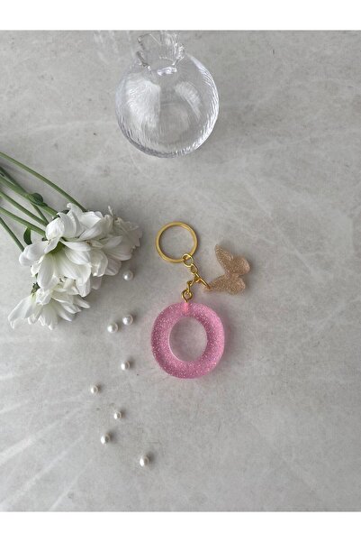 Bellinzona О писмо розов блестящ ключодържател и талисман [с опция за помпон]