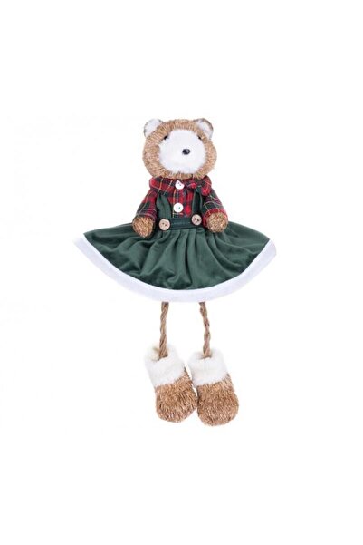 JollyMag Vianočná dekorácia, plyšový medvedík v zelených šatách, 17x14x26 cm