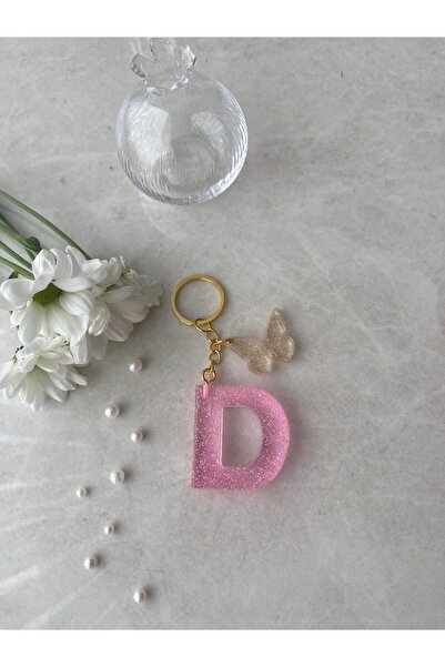 Bellinzona Дъждовна буква розов блестящ ключодържател и талисман [с опция за ...