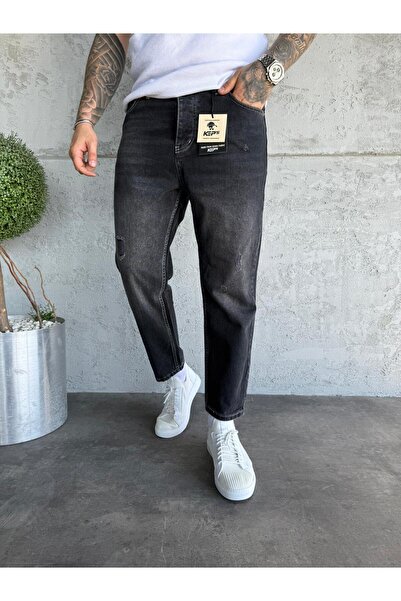 KağanKY White Stitched Laser Detailed Smoked Boyfriend Jeans