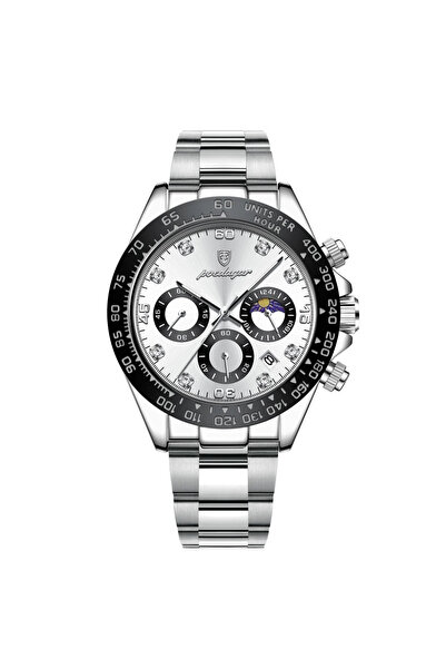 POEDAGAR Ceas bărbătesc cronograf casual lux la modă cuarț dată oțel argintiu