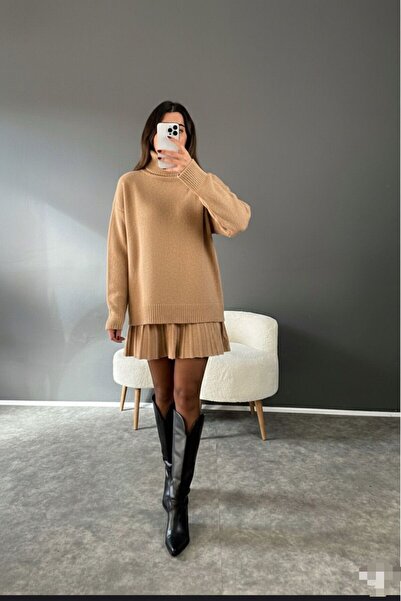 Cemre Life Women's Embroidered Pleated Sweater Skirt Set