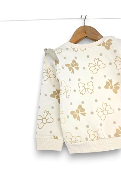 Ege Bebek Kız Bebek Fiyon Baskılı Kışlık 3 İp Şardonlu Fırfırlı 6-9-12-18-24 Ay Alt Üst Şık Takım