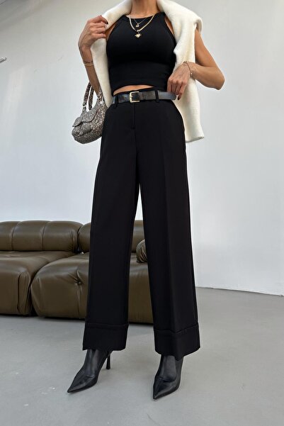 mylove بنطال بحزام مزدوج الساق باللون الأسود