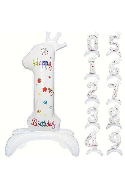 vivimall Metallic Foil Balloon, Number Figurine, Birthday Theme 81 Cm, Individual Packaging, Straw Included, U