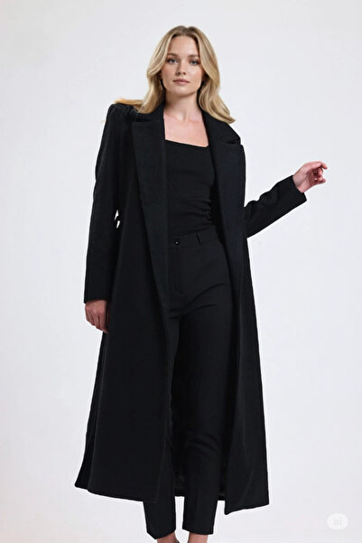 hazelin Palton lung din cașmir cu curea neagră pentru femei HZL25W-BD191471