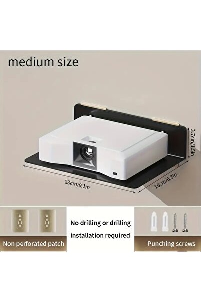 VENON M Beden WİFİ 23 Cm x 16 Cm Projeksiyon Rafı Duvar Askılık Router ve Tv Kutusu DUVARA MONTAJLI SİYAH