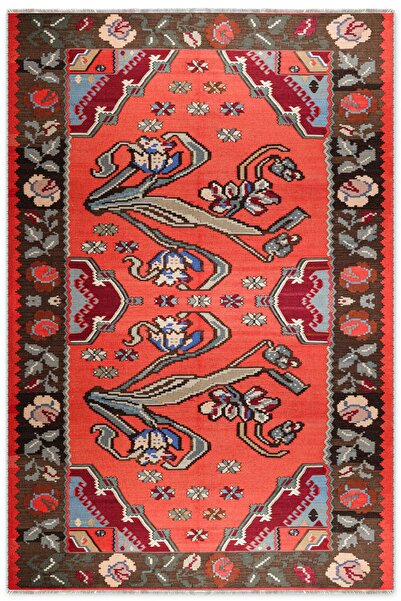 Pastel Home Pembe Kırmızı Eskitme Nostalji Anadolu Kilim Şönil Halı Yolluk Ka...