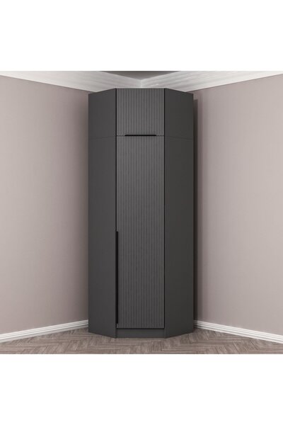 Minar Kale 1 Kapaklı Köşe Dolap + Yüklük Antrasit Antrasit 255CM