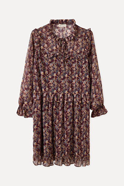 Mudo Floral Printed Mini Dress with Tie-Up Neck