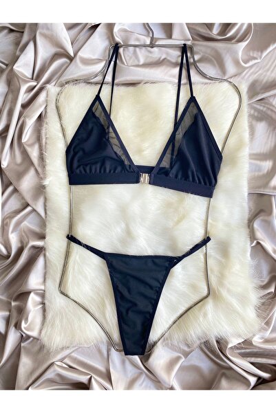 Maly Love Γυναικείο Μαύρο Σετ Εσωρούχων με Τριγωνικό Μπραλέτ και Στρινγκ με Κ...