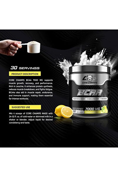 Core Champs مسحوق BCAA 7000 ملغ لنمو العضلات والتعافي، محتوى عالٍ من الليوسين...