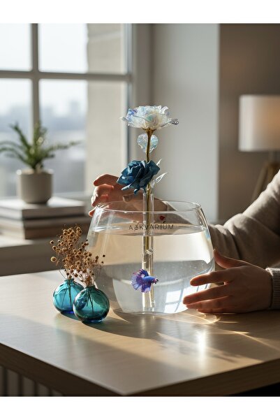 ASKVARIUM Beta ve Japon Balıklarına Özel Bozulmayan Çiçekle Saksılı Akvaryum ...