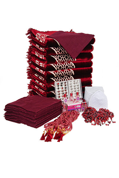 ihvan online 20 Kişilik Hac ve Umre Hediyelik Kadife Seccade Seti – Bordo