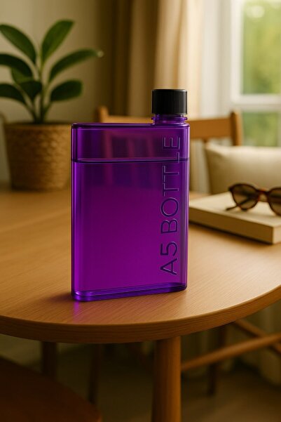 Anadolu Saray 430ml Purple Transparent Motivational A5 Shaped Flat Water Bottle Sports Water Bottle Drinking Bottle