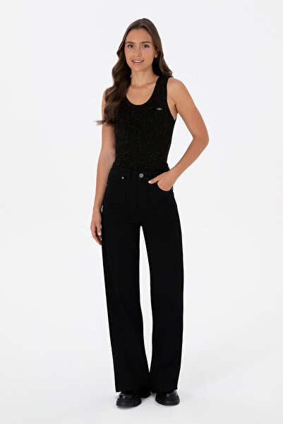 U.S. Polo Assn. Women's Black Wide Leg Flare Fit Canvas Pants 50309352-Vr046