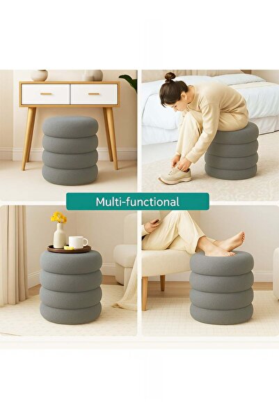 Taimi Boucle Fabric Vanity Chair - Dressing Chair for Bedroom, Dressing Room, Makeup Chair 40x33cm - Gray