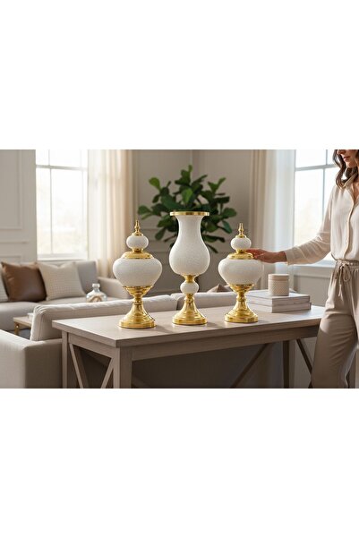 ECHOMEDECOR 3'LÜ LÜKS KLASİK DEKORATİF VAZO SETİ