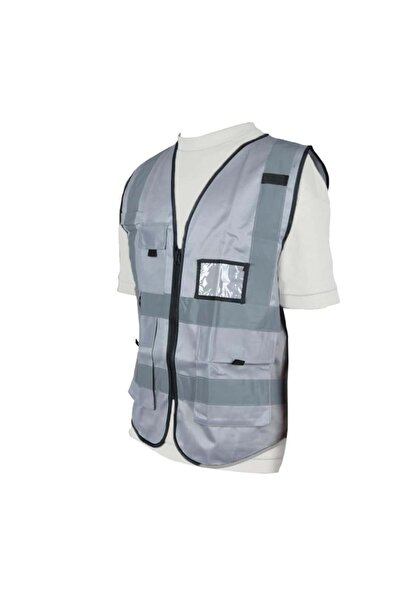 Generic Safety Vest Reflective Heavy Duty Gray 3 Pocket and Card