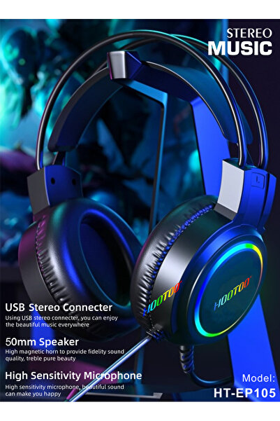 HooToo سماعه قيمنق باضائة RGP. سماعات قيمنق تدعم الصوت المحيطي. سماعة راس سلكية بميكرفون مدمج عالي الحساسية