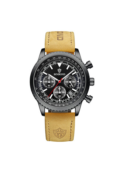 BINBOND Ceas bărbătesc cuarț analogic elegant din piele maro negru