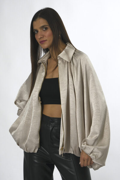 ABBRA Γυναικείο σατέν μπουφάν με μανίκια νυχτερίδας