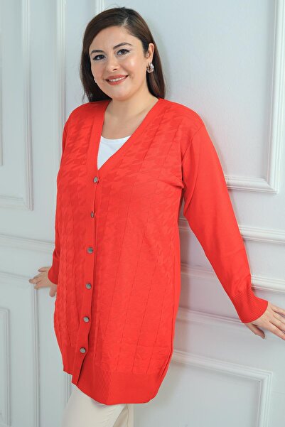 By Saygı Γυναικεία μακριά ζακέτα με μοτίβο μεγάλου χιονοστιβάδας, κρύο νήμα, μεγάλο μέγεθος