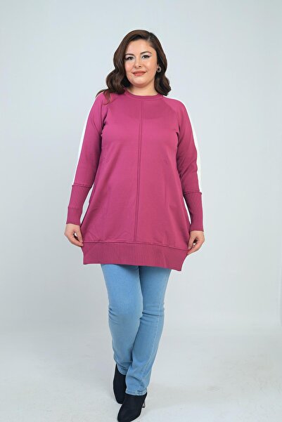 By Saygı Women's Plus Size Tunic Blouse with Striped Sleeves