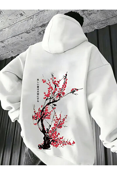 AEMİ سويت شيرت بقلنسوة مطبوع عليه زهر الكرز للجنسين مصنوع من القطن بنسبة 100%