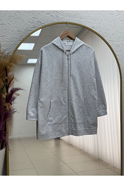 BENAHOLL سترة ريونا كانغرو بجيب وسحاب بخيطين - BN4248 رمادي