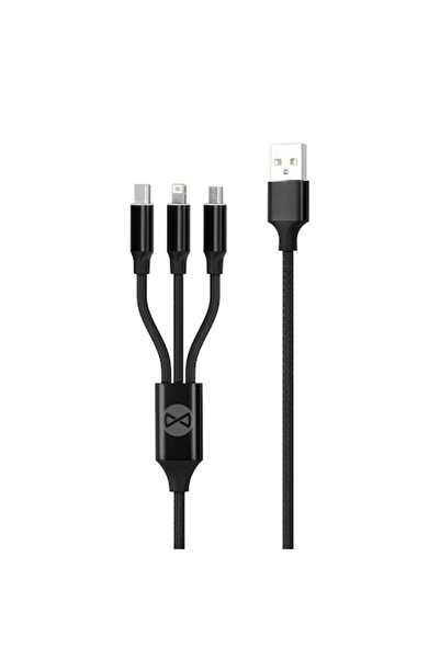 Forever 3in1 USB Cable - Lightning + USB-C + Micro USB 1.2m 2A Black