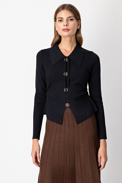 ON TRİKO Pulover din tricotaj cu nasturi ornamentali și detaliu elastic 65353...