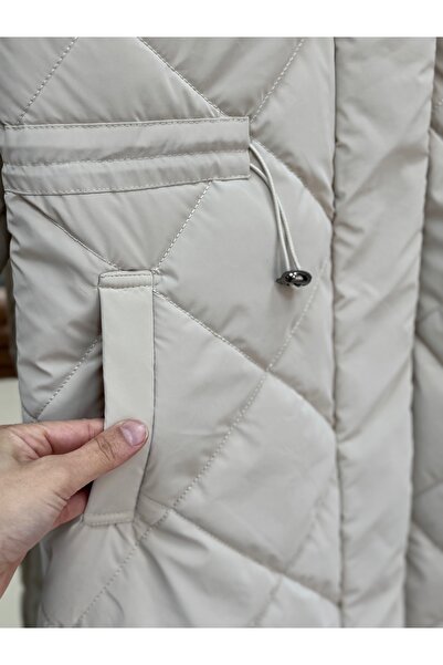 BENAHOLL Beluna Beli Cropped Collar Fur Detail Quilted Coat-En2176 Stone