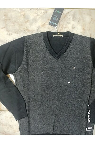 güleç gym Yamak Knitwear Steel Knit Wool V-Neck Patterned Sweater