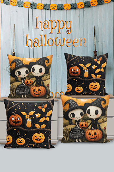 Filamente Husă de pernă cu imprimare digitală pe două fețe, 4 bucăți, cu model de Halloween/Halloween pentru camera copiilor