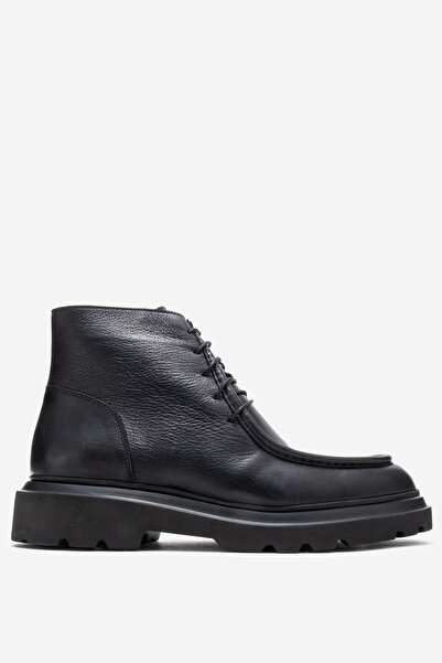 Dericlub حذاء رجالي ذو نعل سميك ورباط من الجلد الطبيعي FR 54086 أسود