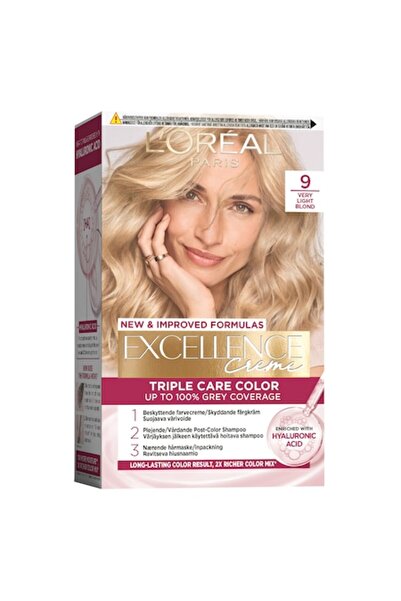L'Oreal Paris Vopsea de păr permanentă Excellence Creme cu amoniac, 9 Blond Foarte Deschis, 192 ml
