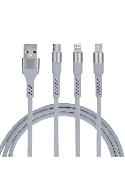 Bibilel 3-in-1 charging cable compatible with Apple, Micro USB, Type-C, Gray, BBL830