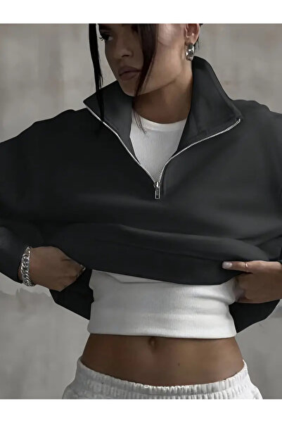 AEMİ Unisex Oversized Sweatshirt with Half Zipper