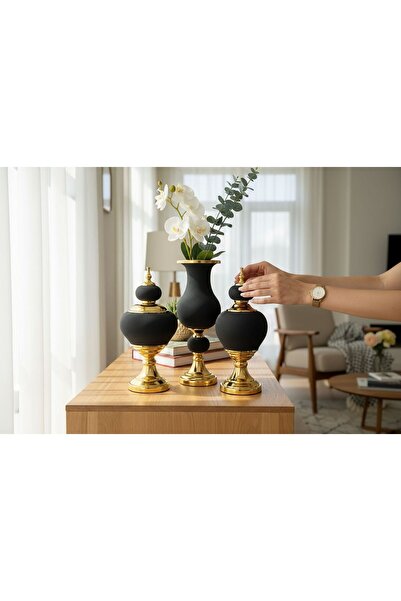 ECHOMEDECOR 3'LÜ LÜKS KLASİK DEKORATİF VAZO SETİ