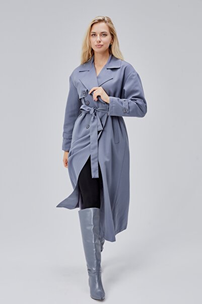 Bolivente Gray Oversize Trench Coat with Windbreaker Detail