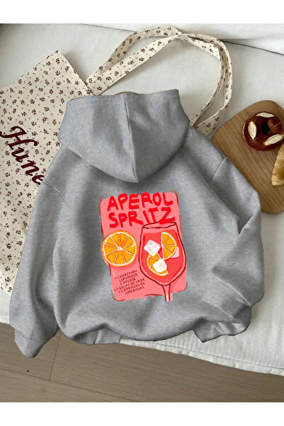 AEMİ Hanorac unisex cu glugă, oversize, 100% bumbac, cu imprimeu Aperol Spritz